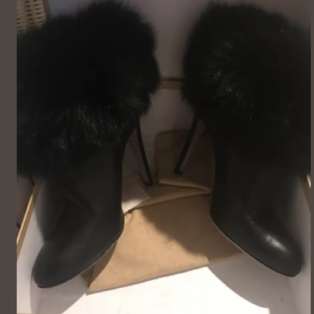 Sergio Rossi Leather Fox Fur Ankle Boot Size 39 - Picture 3 of 8